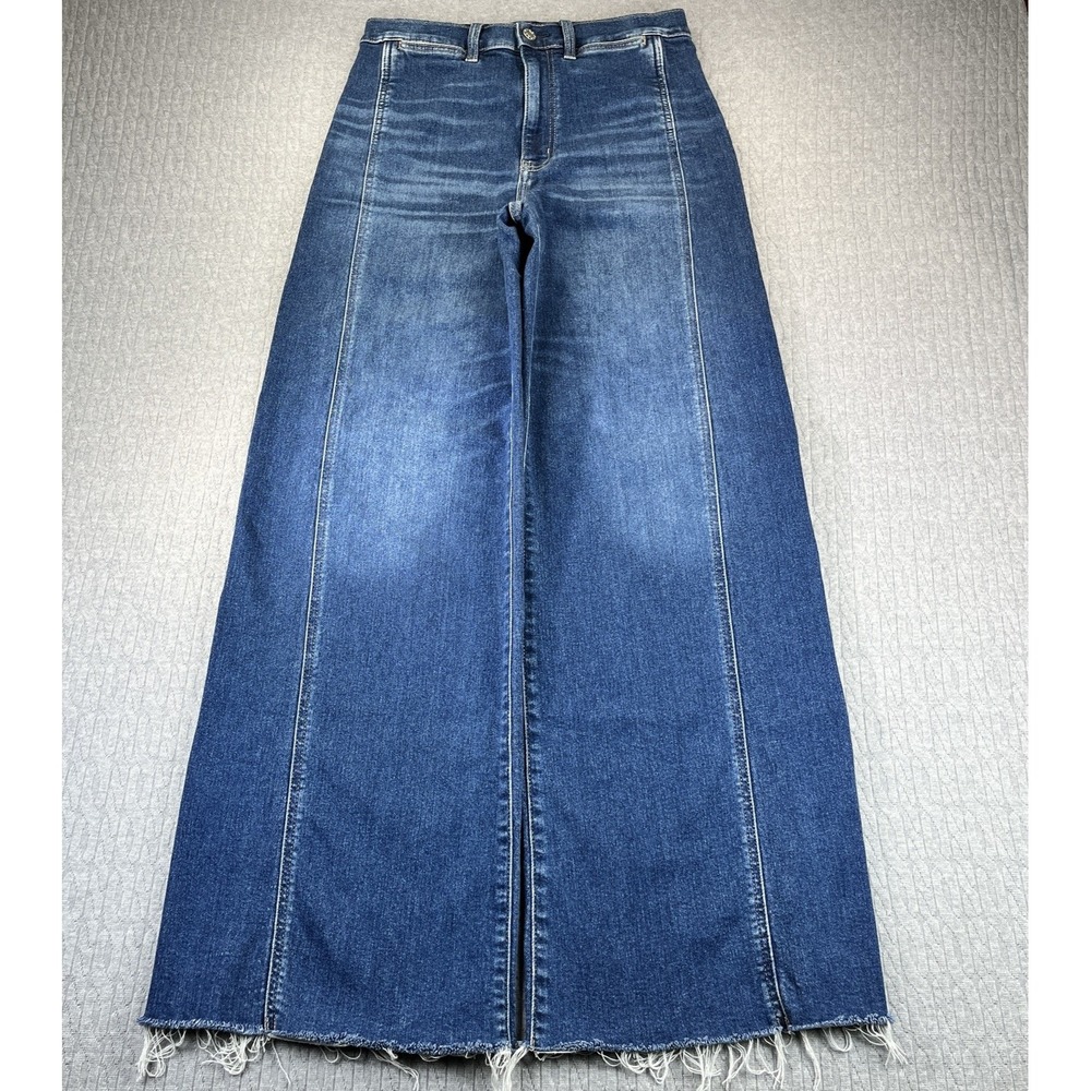 Vintage Y2K DAZE Hug Baggy Wide Leg Jeans Women 28x32 Blue Medium Wash Raw Hem